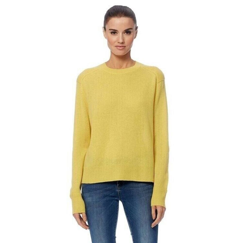 $288 360Cashmere Long Sleeve Boat Neck Designer Light Yellow Sweater M READ